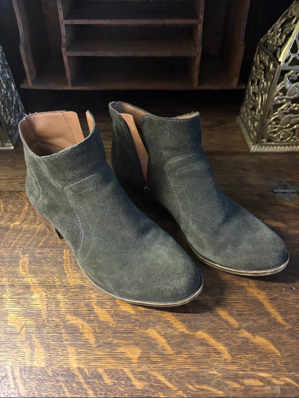 Lucky Brand Women's Suede Ankle Booties in Dark Olive